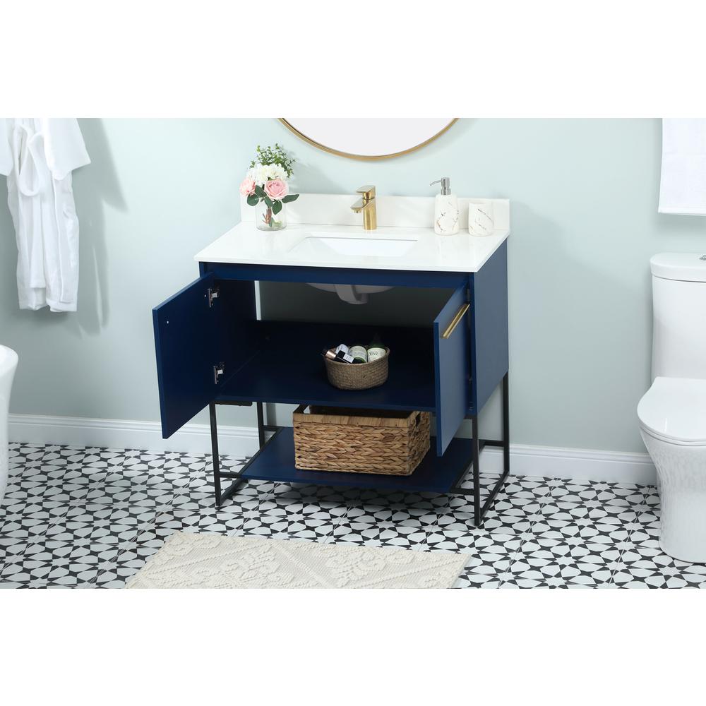 36 inch Single bathroom vanity in blue with backsplash. Picture 3