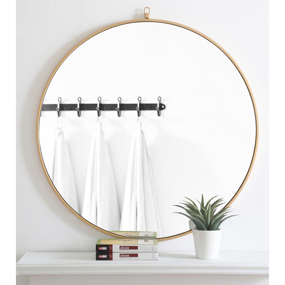 Metal frame Round Mirror with decorative hook 42 inch Brass finish. Picture 12