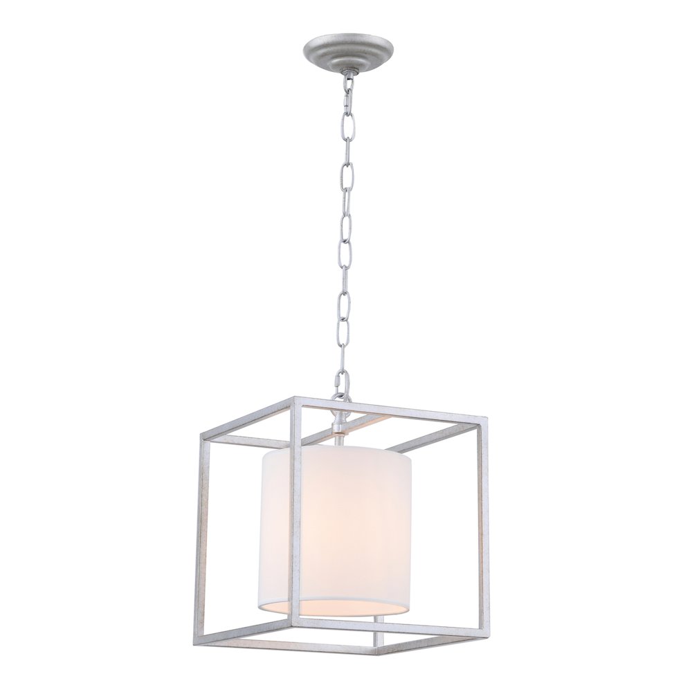 Mirin 1 Light Vintage Silver And White Shade Pendant. Picture 6