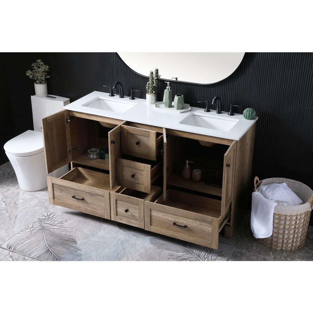 60 Inch Double Bathroom Vanity In Natural Oak. Picture 3