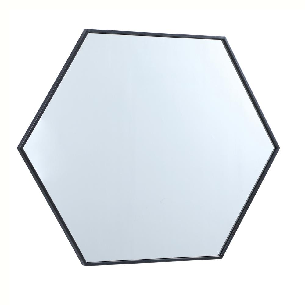 Metal frame hexagon mirror 30 inch in Black. Picture 9