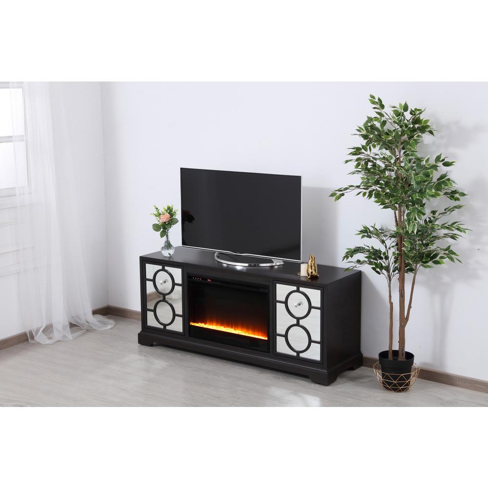 60 in. mirrored TV stand with crystal fireplace insert in dark walnut. Picture 3