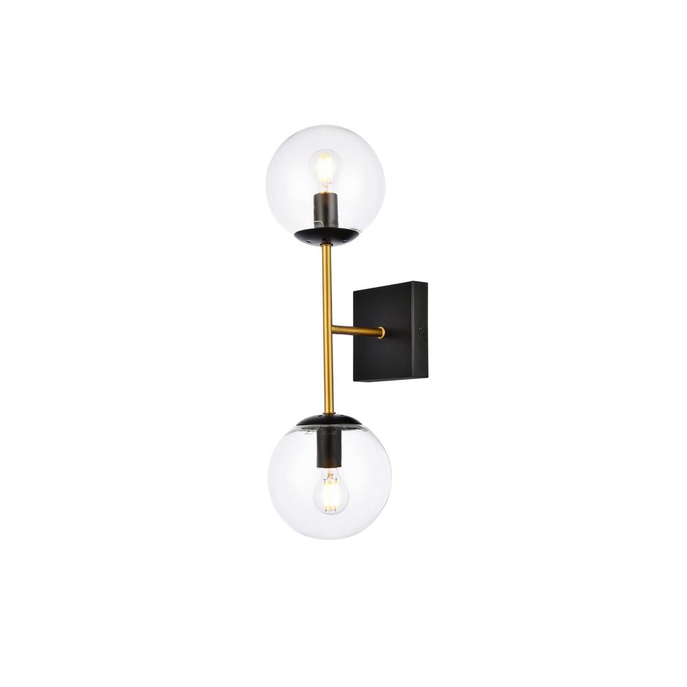 Neri 2 lights black and brass and clear glass wall sconce. Picture 2