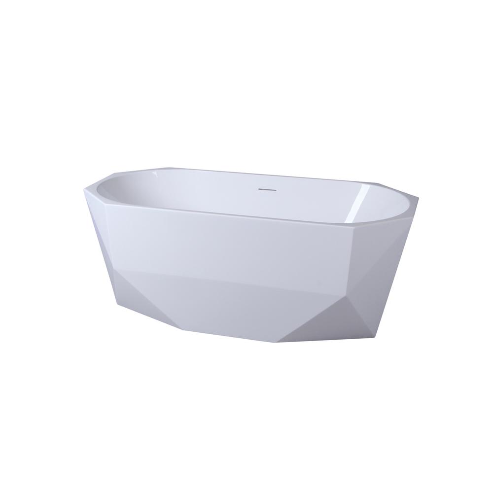 59 inch soaking diamond style bathtub in glossy white. Picture 7