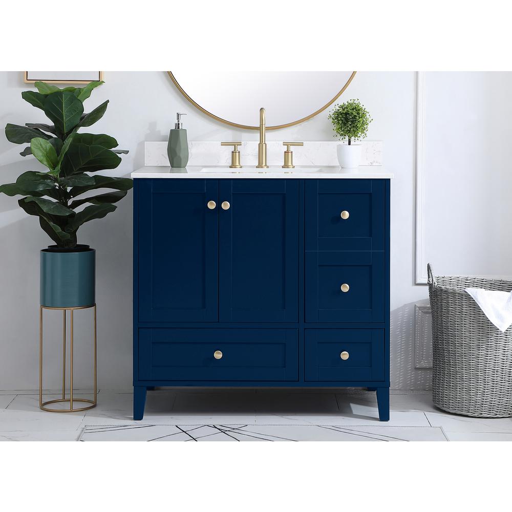 36 inch Single Bathroom Vanity in Blue with Backsplash. Picture 14