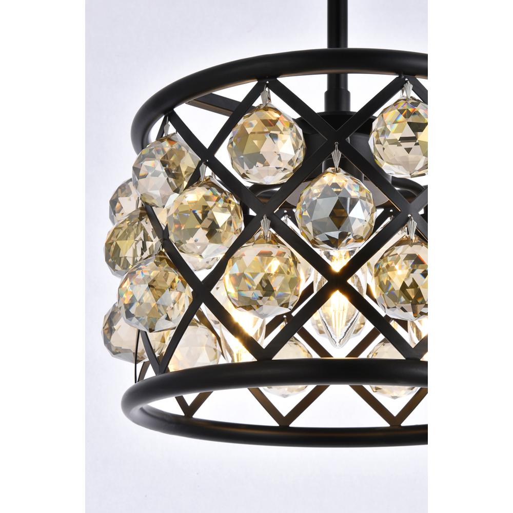 Madison 3 light Matte Black Pendant Golden Teak (Smoky) Royal Cut Crystal. Picture 5