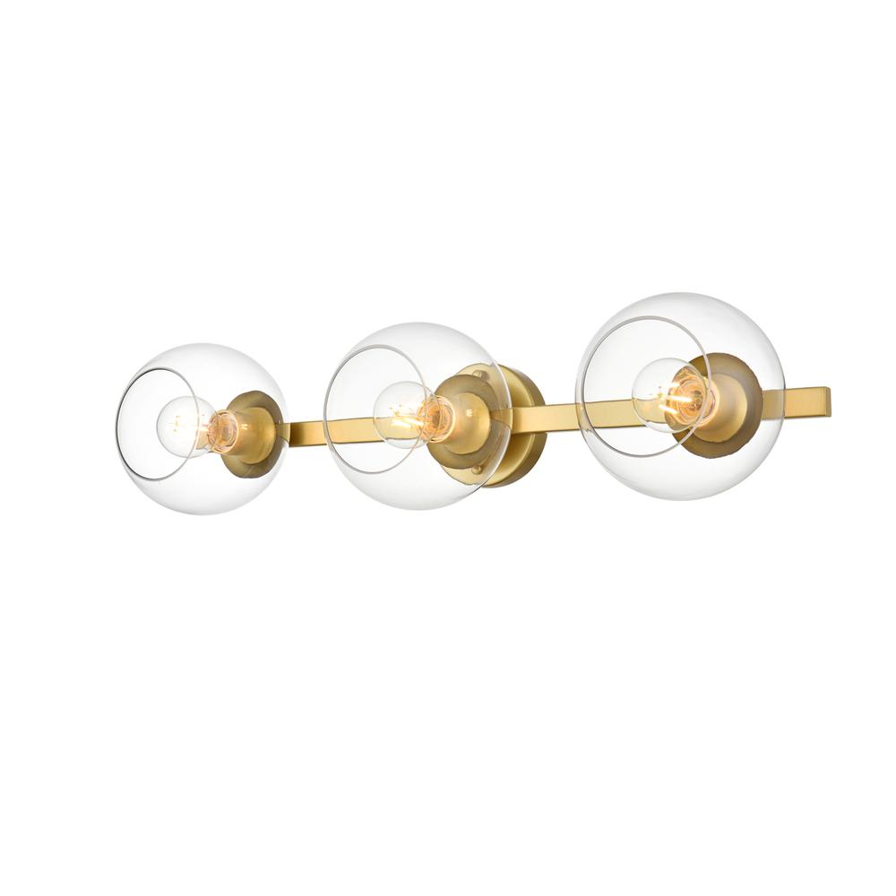 Rogelio 3 light Brass and Clear Bath Sconce. Picture 2