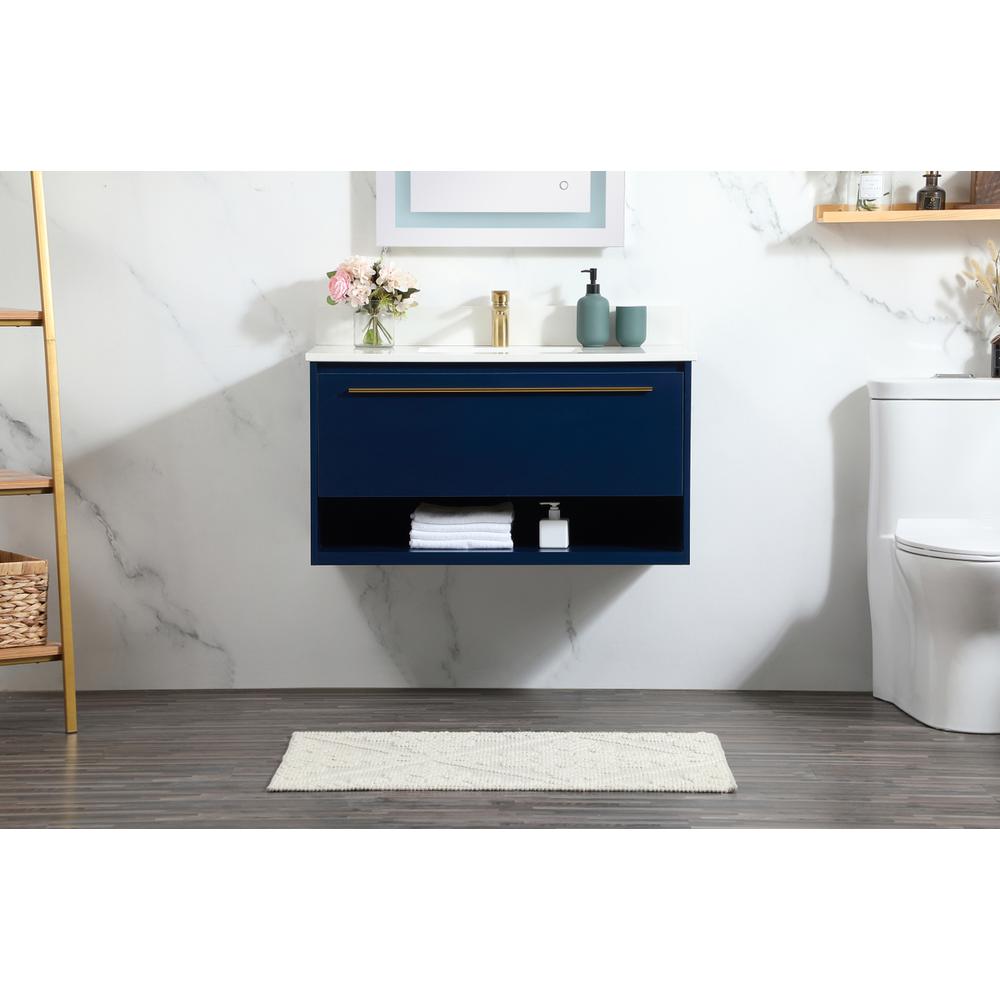36 inch Single bathroom vanity in blue with backsplash. Picture 14