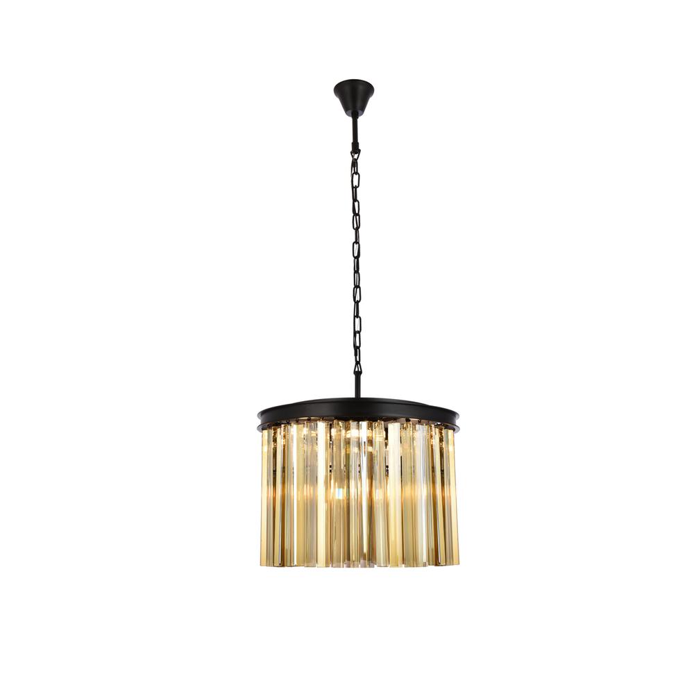 Sydney 6 light Matte Black Pendant Golden Teak (Smoky) Royal Cut Crystal. Picture 1