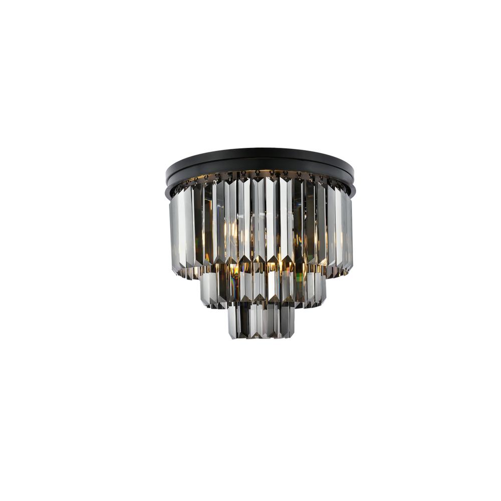 Sydney 9 light Matte Black Flush Mount Silver Shade (Grey) Royal Cut Crystal. Picture 1