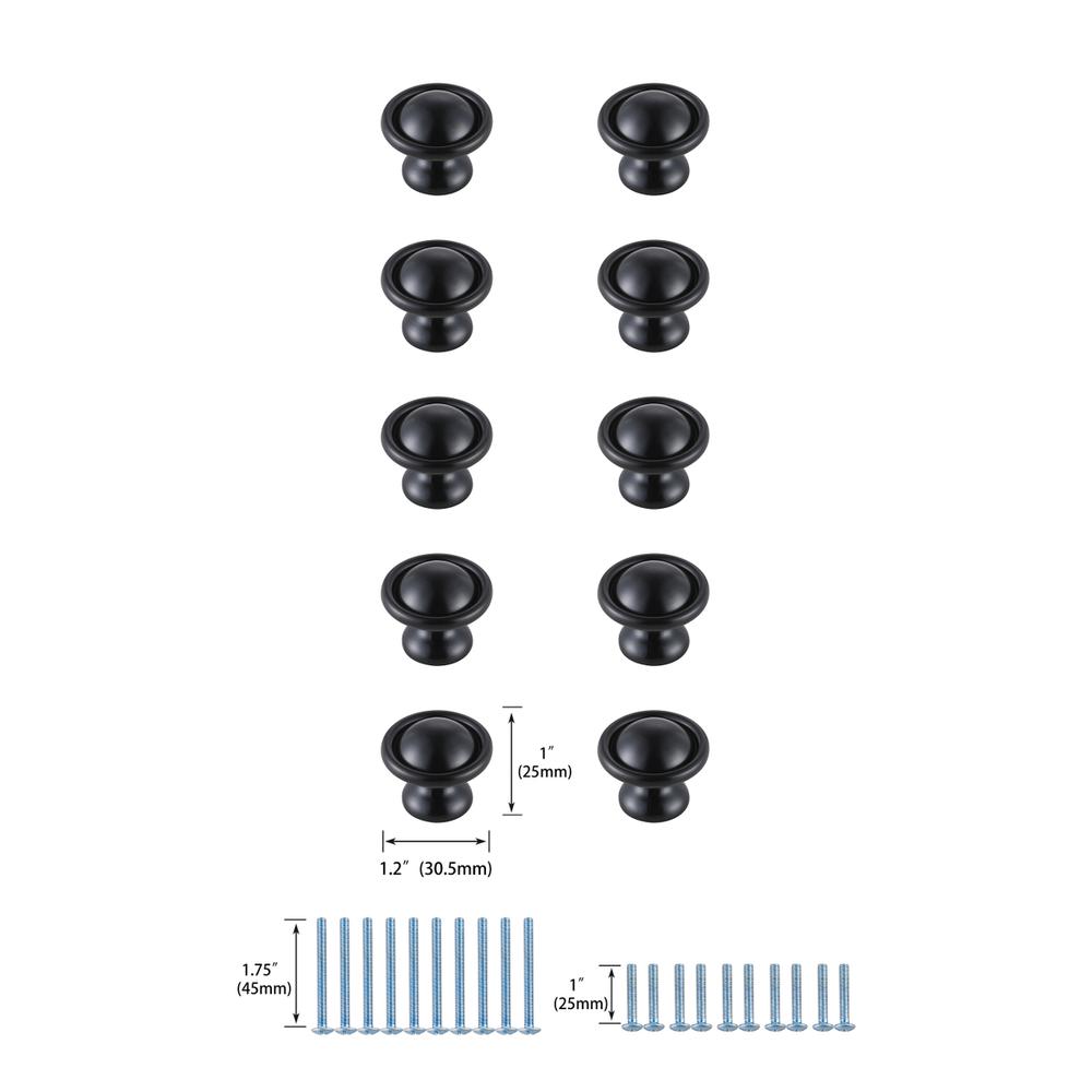 Kadea 1.2" Diameter Matte Black Mushroom Knob Multipack (Set of 10). Picture 5