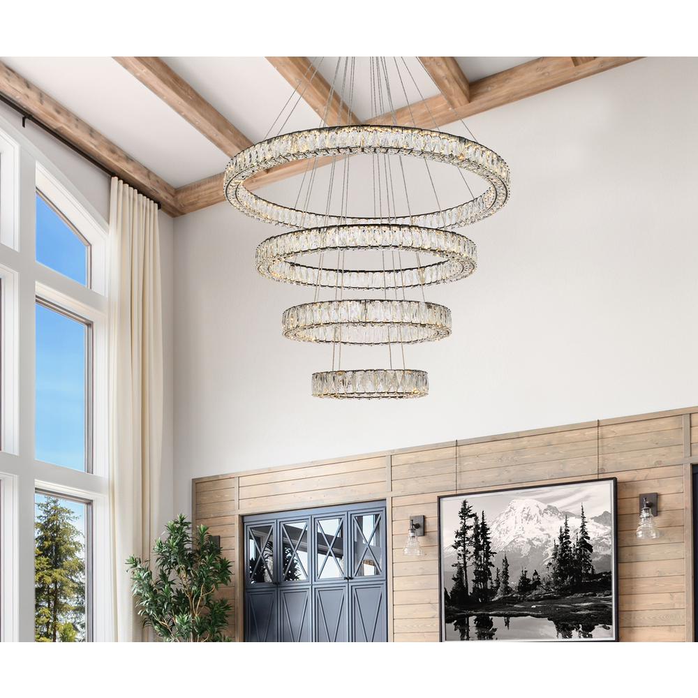 Monroe 41 inch LED four ring chandelier in black. Picture 8