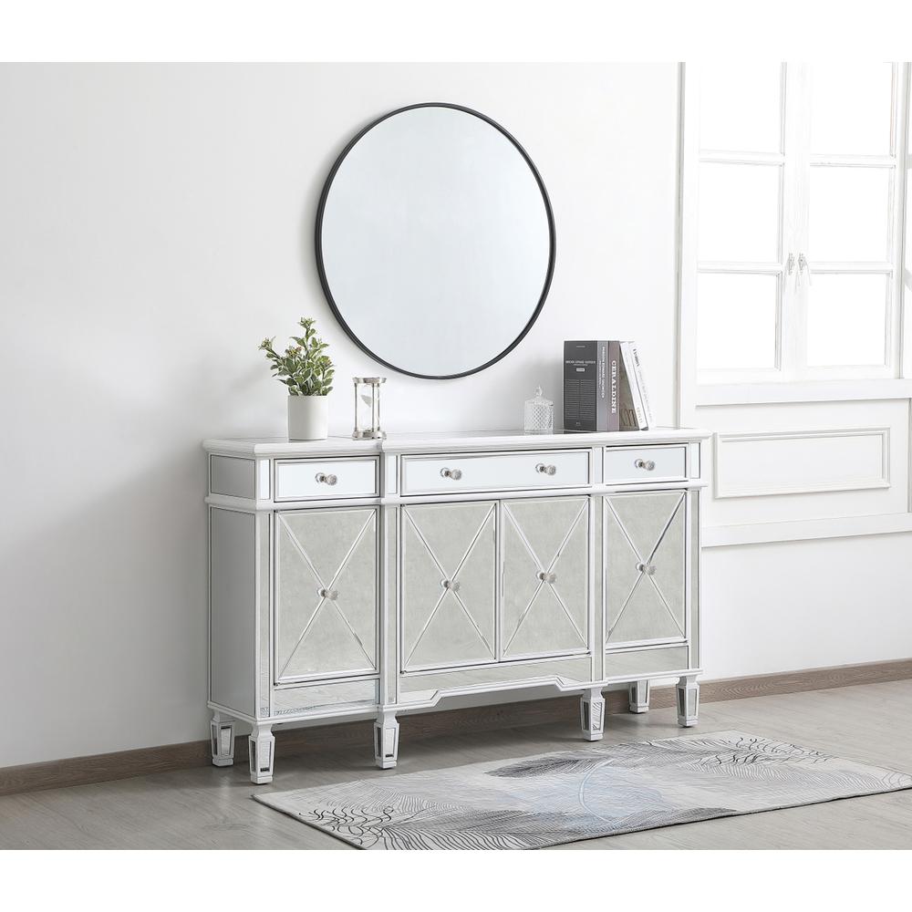 60 inch mirrored credenza in antique white. Picture 2