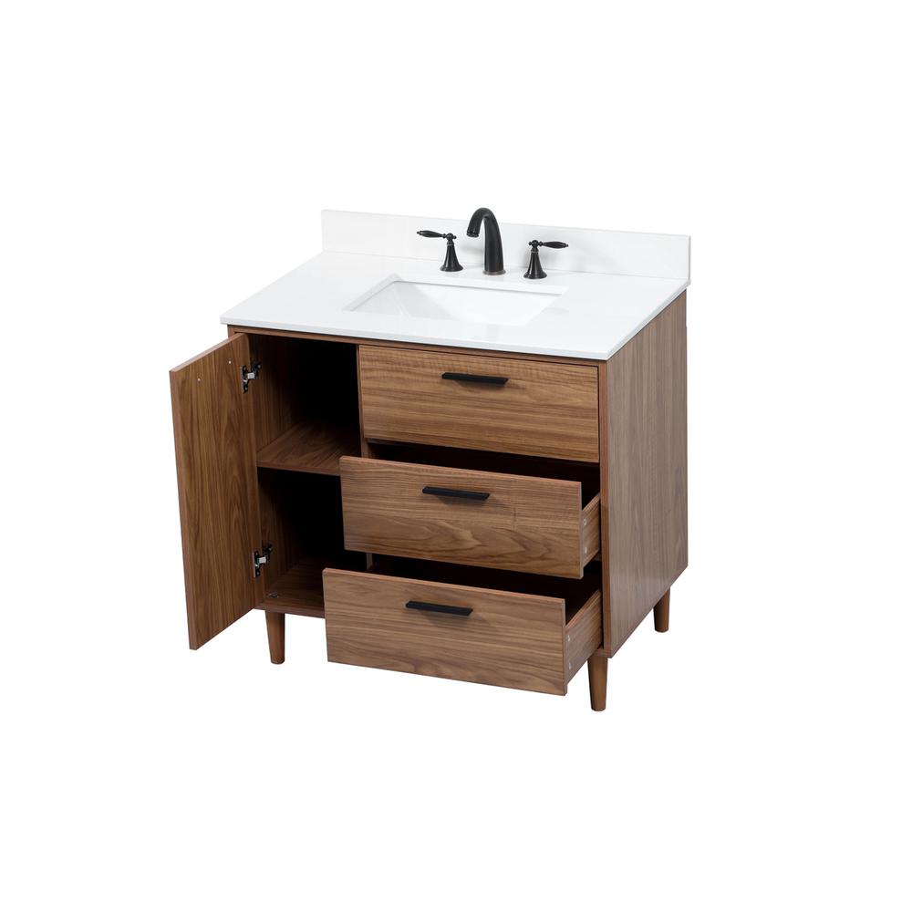36 inch Single bathroom vanity in walnut brown with backsplash. Picture 9