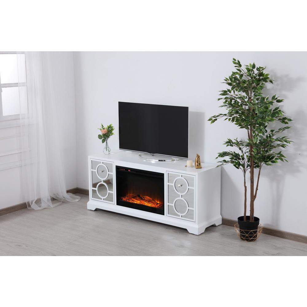 60 in. mirrored TV stand with wood fireplace insert in white. Picture 3