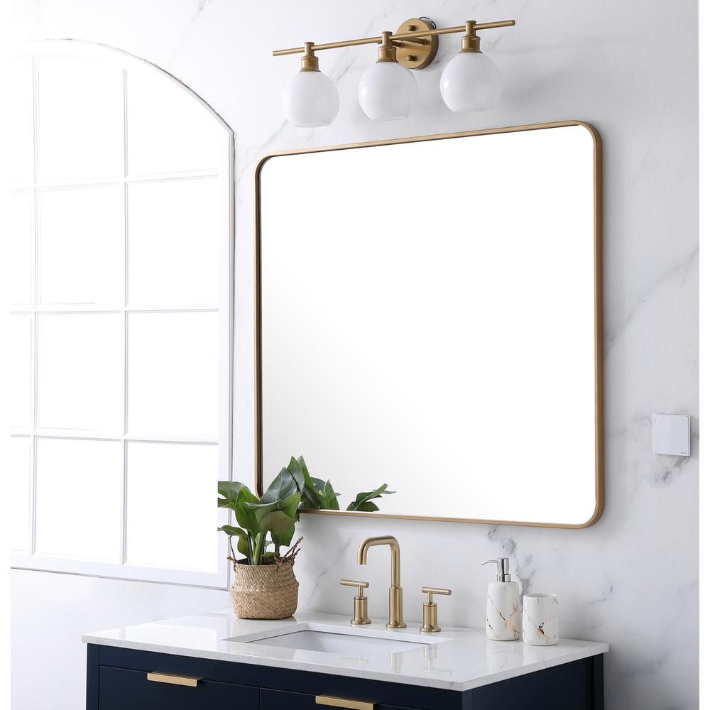 Soft corner metal rectangular mirror 36x40 inch in Brass. Picture 2