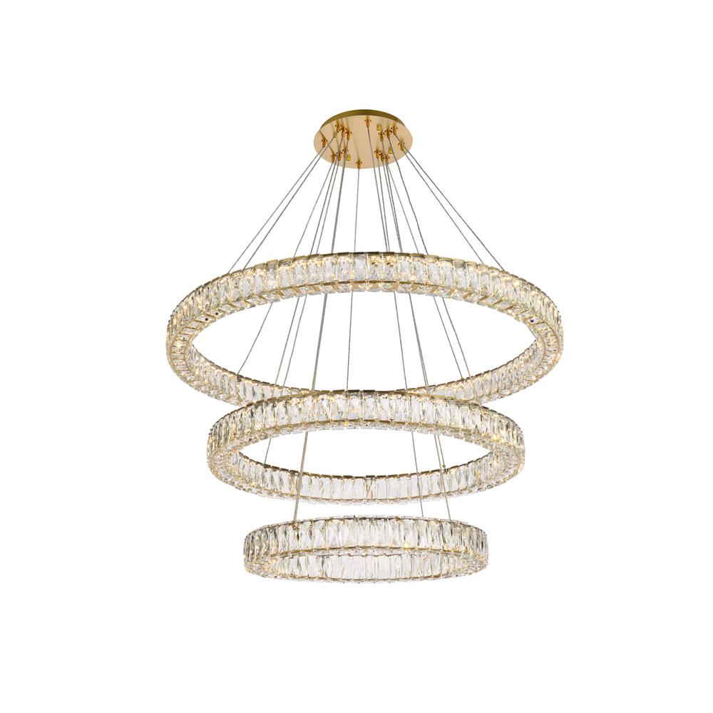 Monroe 41 inch LED triple ring chandelier in gold. Picture 1