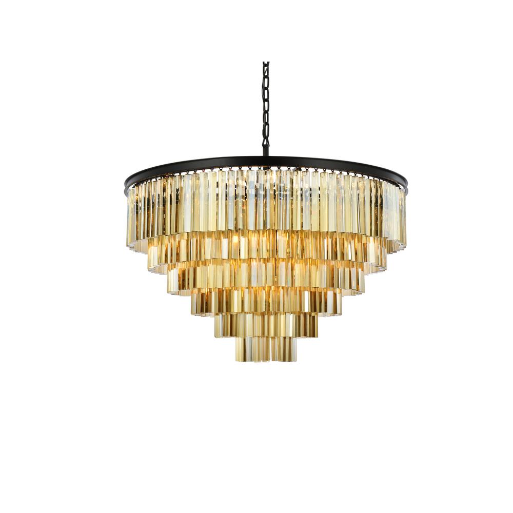 Sydney 33 light Matte Black Chandelier Golden Teak (Smoky) Royal Cut Crystal. Picture 2