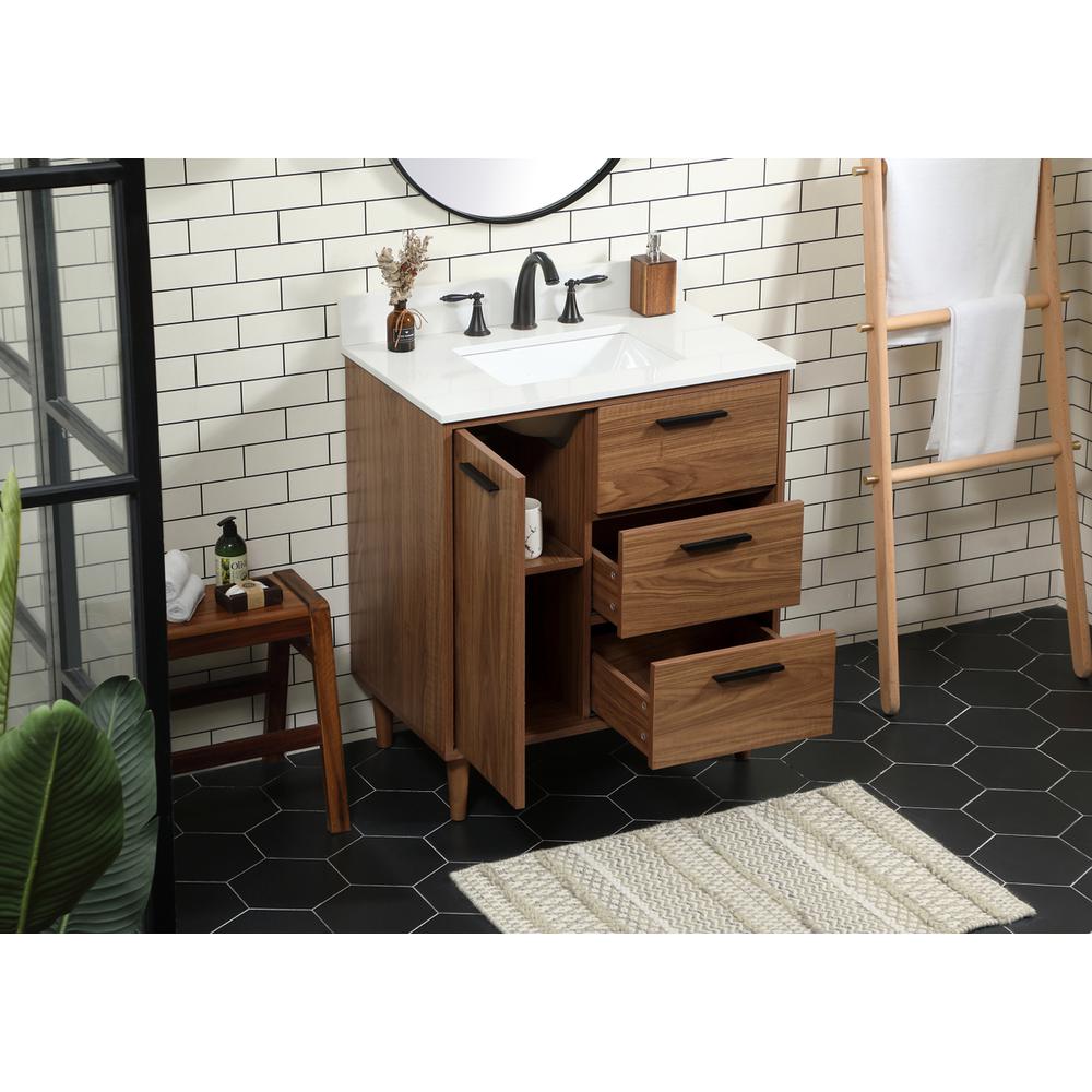 30 inch Single bathroom vanity in walnut brown with backsplash. Picture 3