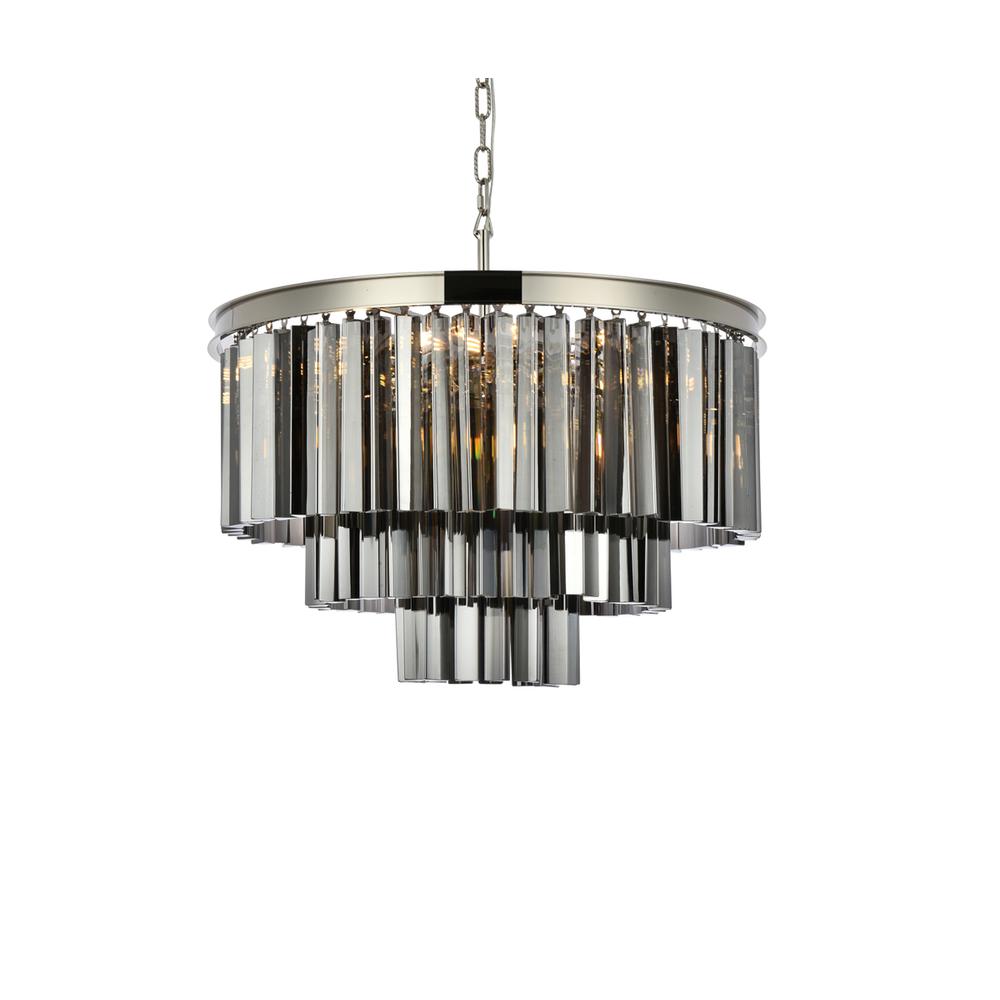 Sydney 9 light polished nickel Chandelier Silver Shade (Grey) Royal Cut Crystal. Picture 2