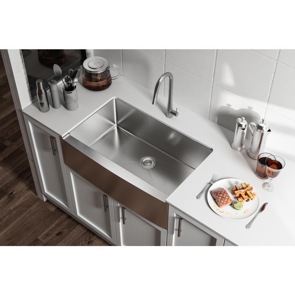 Stainless Steel farmhouse kitchen sink L33'' x W21'' x H10". Picture 4