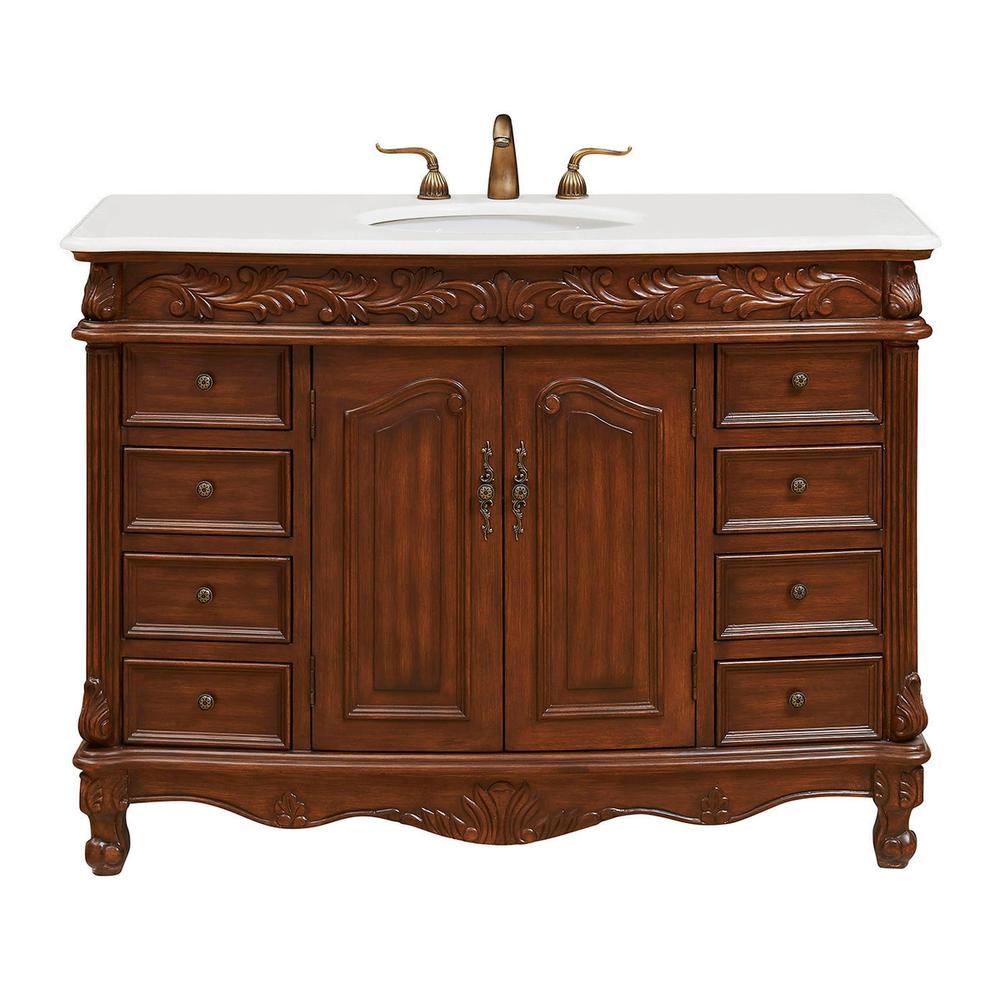 48 inch Single Bathroom vanity in Teak Color with ivory white engineered marble. Picture 1