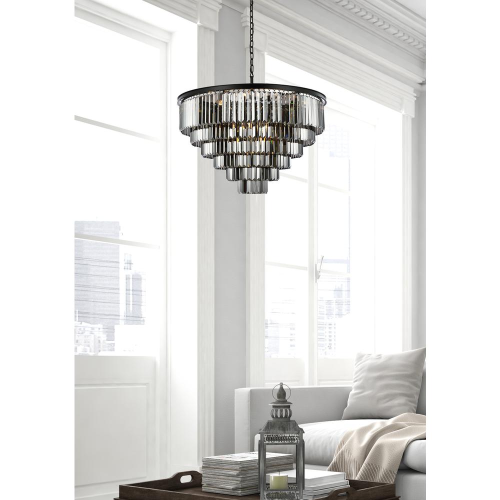 Sydney 33 light Matte Black Chandelier Silver Shade (Grey) Royal Cut Crystal. Picture 8