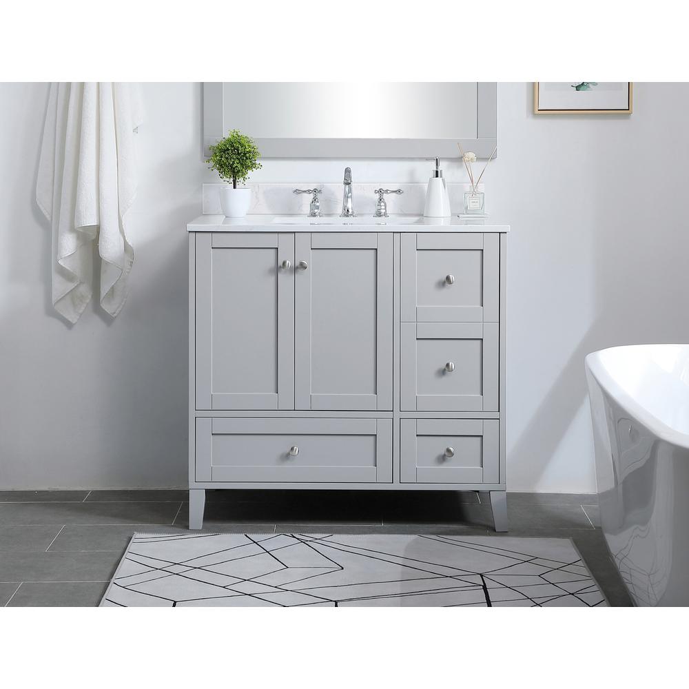 36 inch Single Bathroom Vanity in Grey with Backsplash. Picture 14