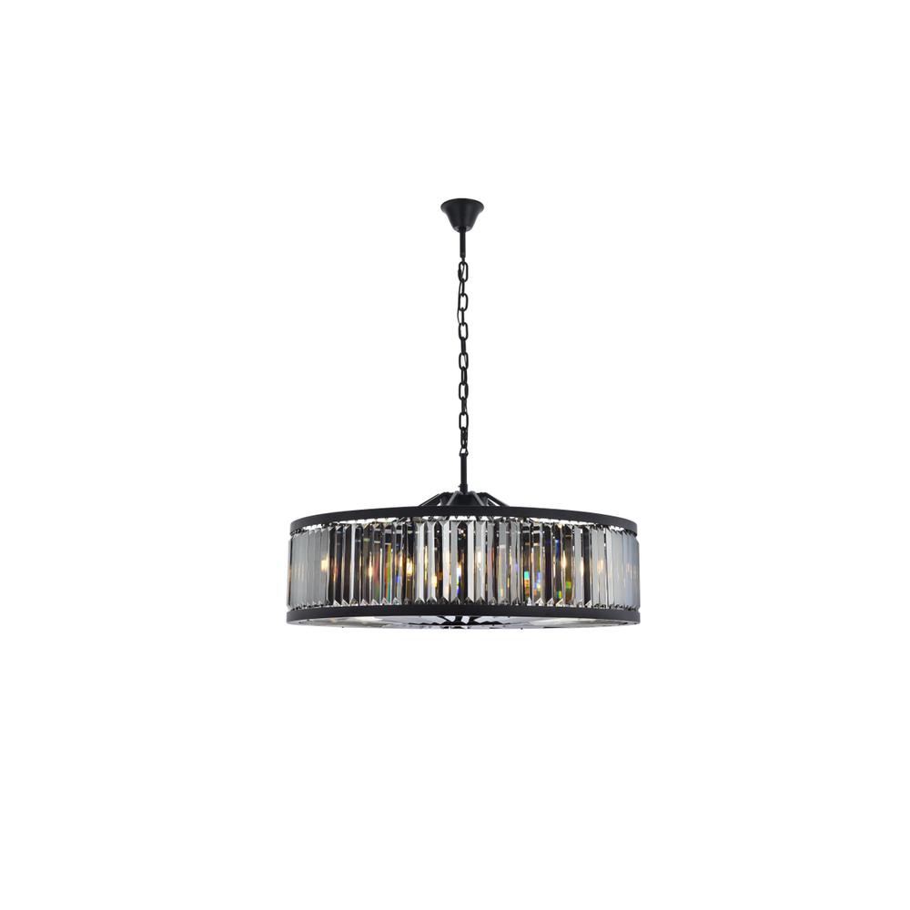 Chelsea 10 light Matte Black Chandelier Silver Shade (Grey) Royal Cut Crystal. Picture 1