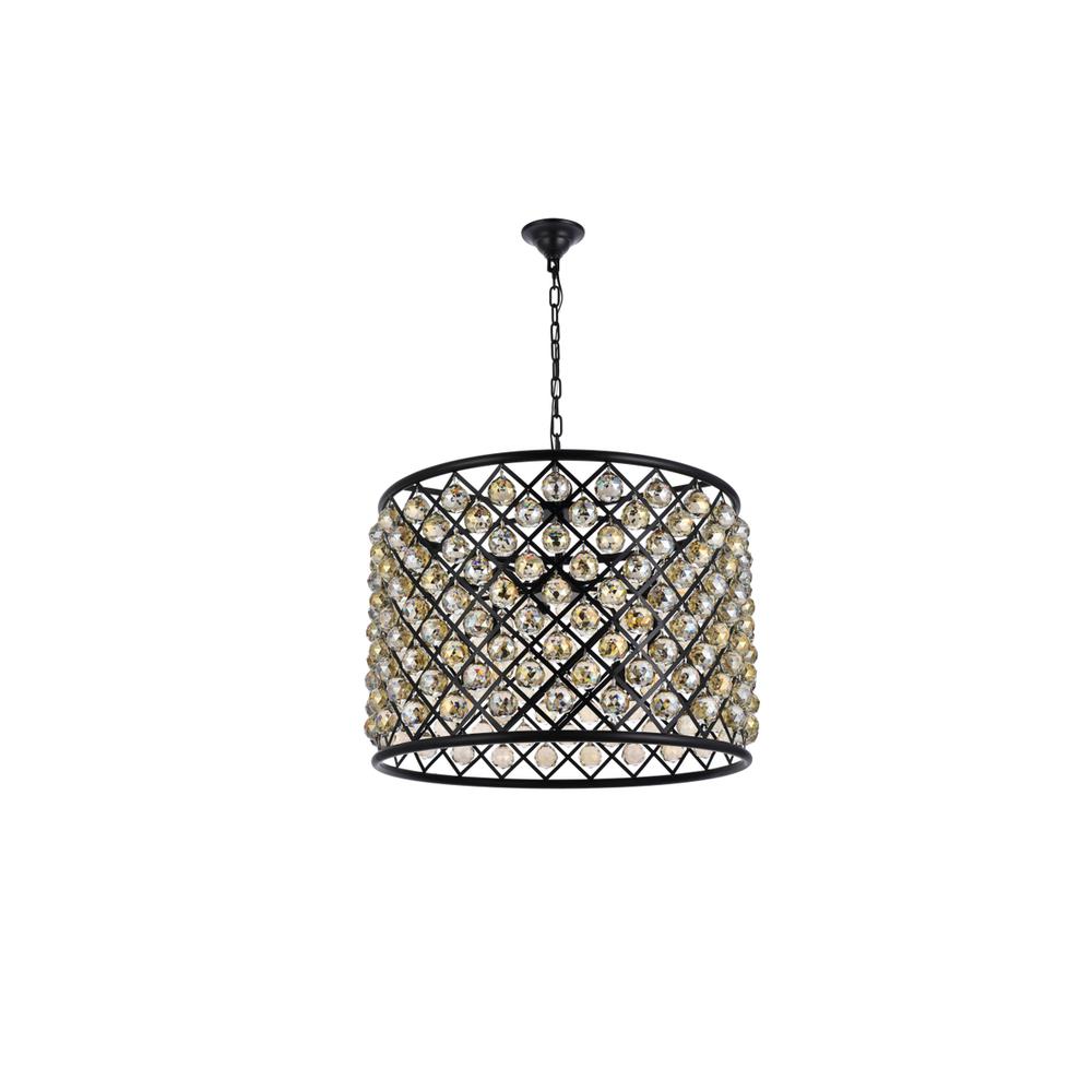 Madison 8 light Matte Black Chandelier Golden Teak (Smoky) Royal Cut Crystal. Picture 6