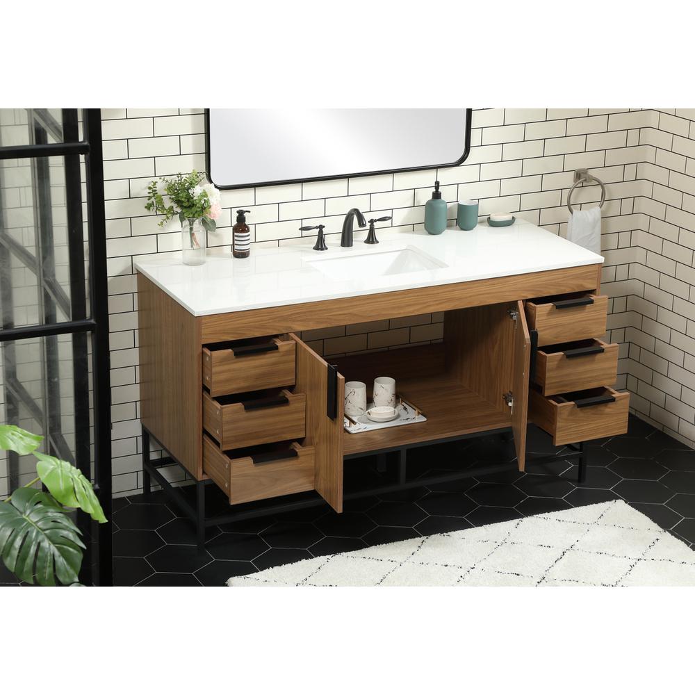 60 inch Single bathroom vanity in walnut brown. Picture 3