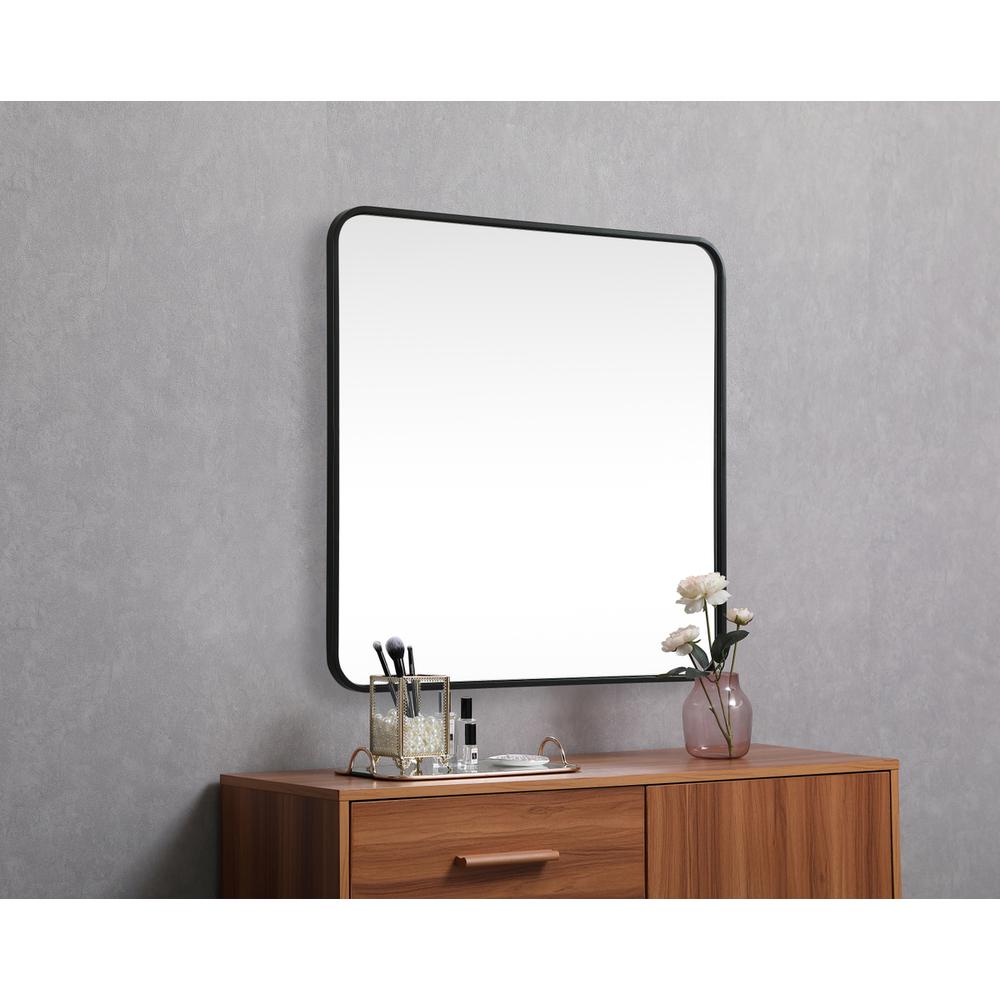 Soft corner metal square mirror 30x30 inch in Black. Picture 4