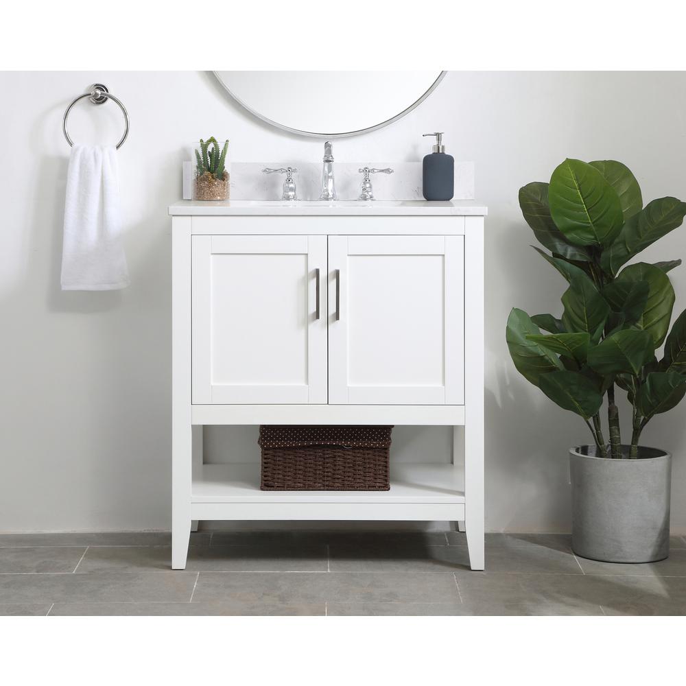 30 inch Single Bathroom Vanity in White with Backsplash. Picture 14