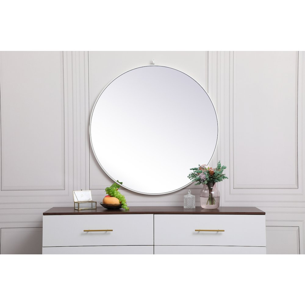 Metal Frame Round Mirror With Decorative Hook 39 Inch In White. Picture 2