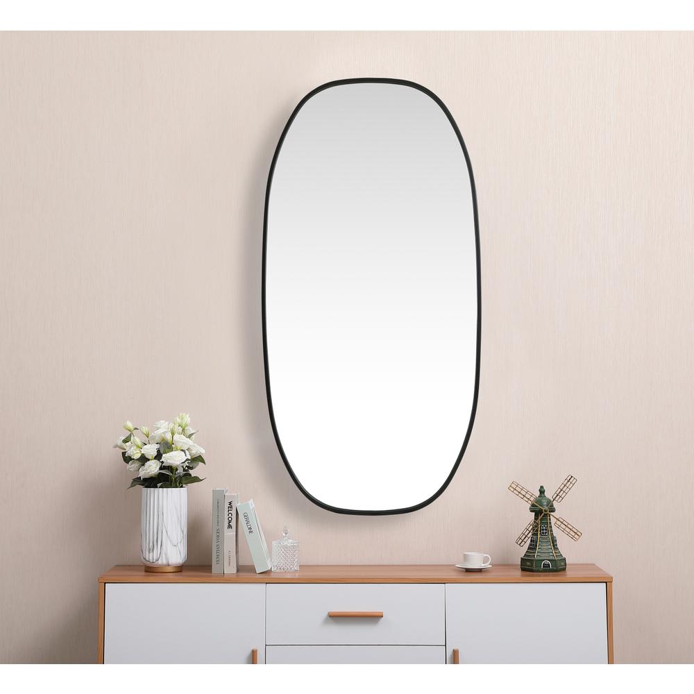Metal Frame Oval Mirror 24x48 Inch in Black. Picture 3
