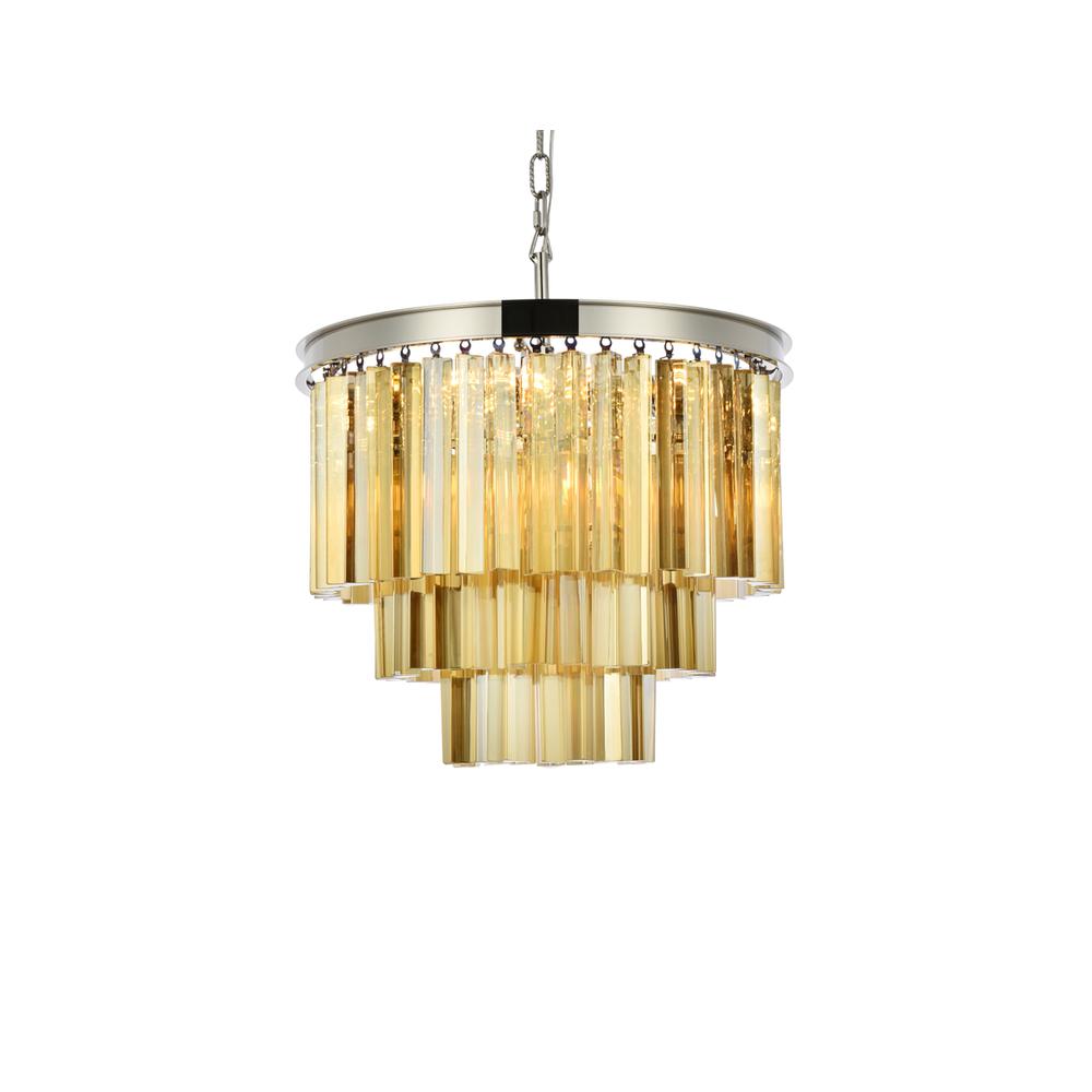 Sydney 9 light polished nickel Chandelier Golden Teak (Smoky) Royal Cut Crystal. Picture 2