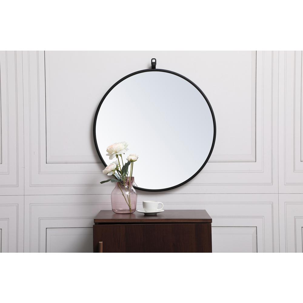 Metal frame round mirror with decorative hook 21 inch in Black. Picture 6