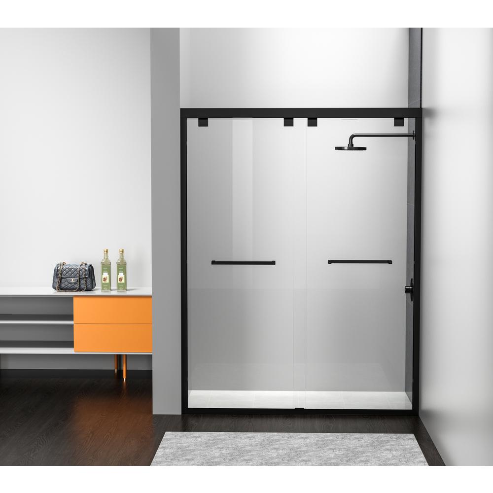 Semi-frameless shower door 60 x 76 Matte Black. Picture 1