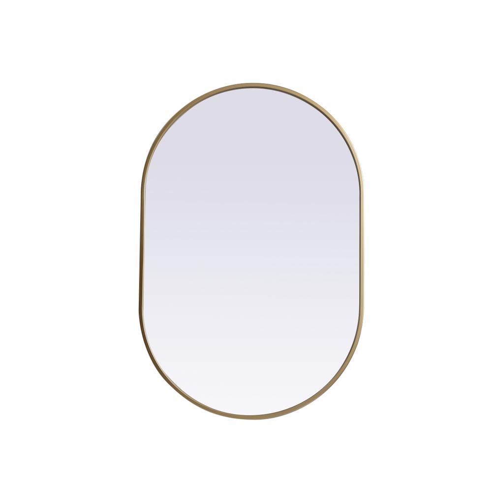 Metal Frame Oval Mirror 24x36 Inch in Brass. Picture 1