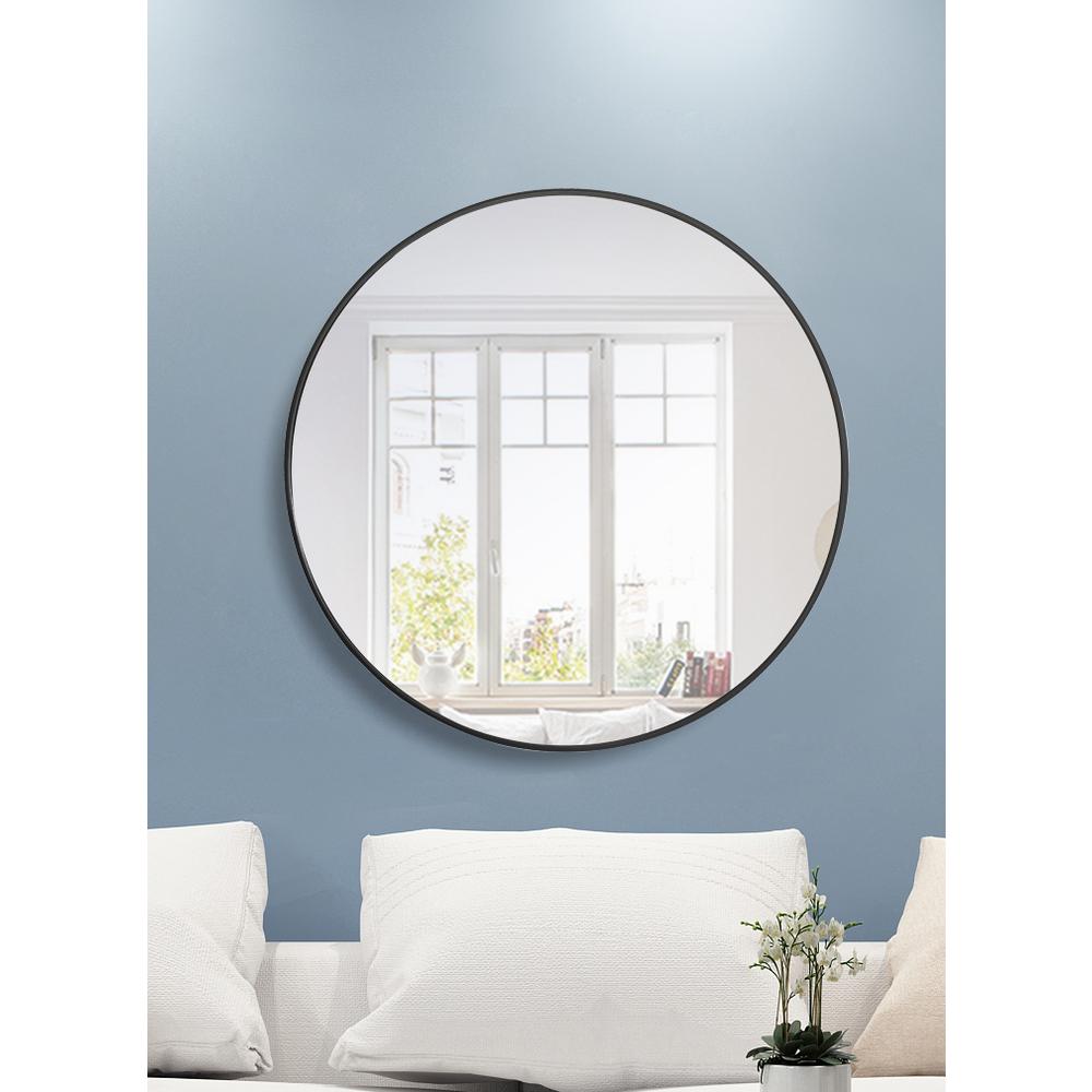 Metal frame Round Mirror 36 inch Black finish. Picture 9
