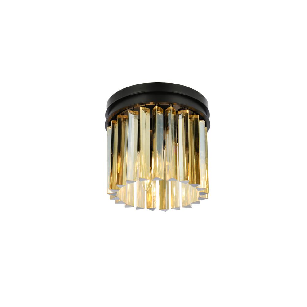 Sydney 3 light Matte Black Flush Mount Golden Teak (Smoky) Royal Cut Crystal. Picture 2