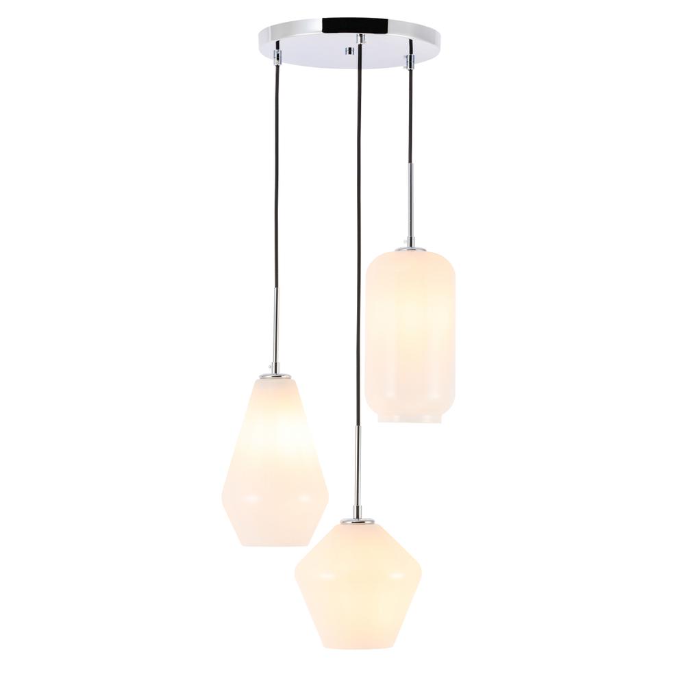 Gene 3 light Chrome and Frosted white glass pendant. Picture 1