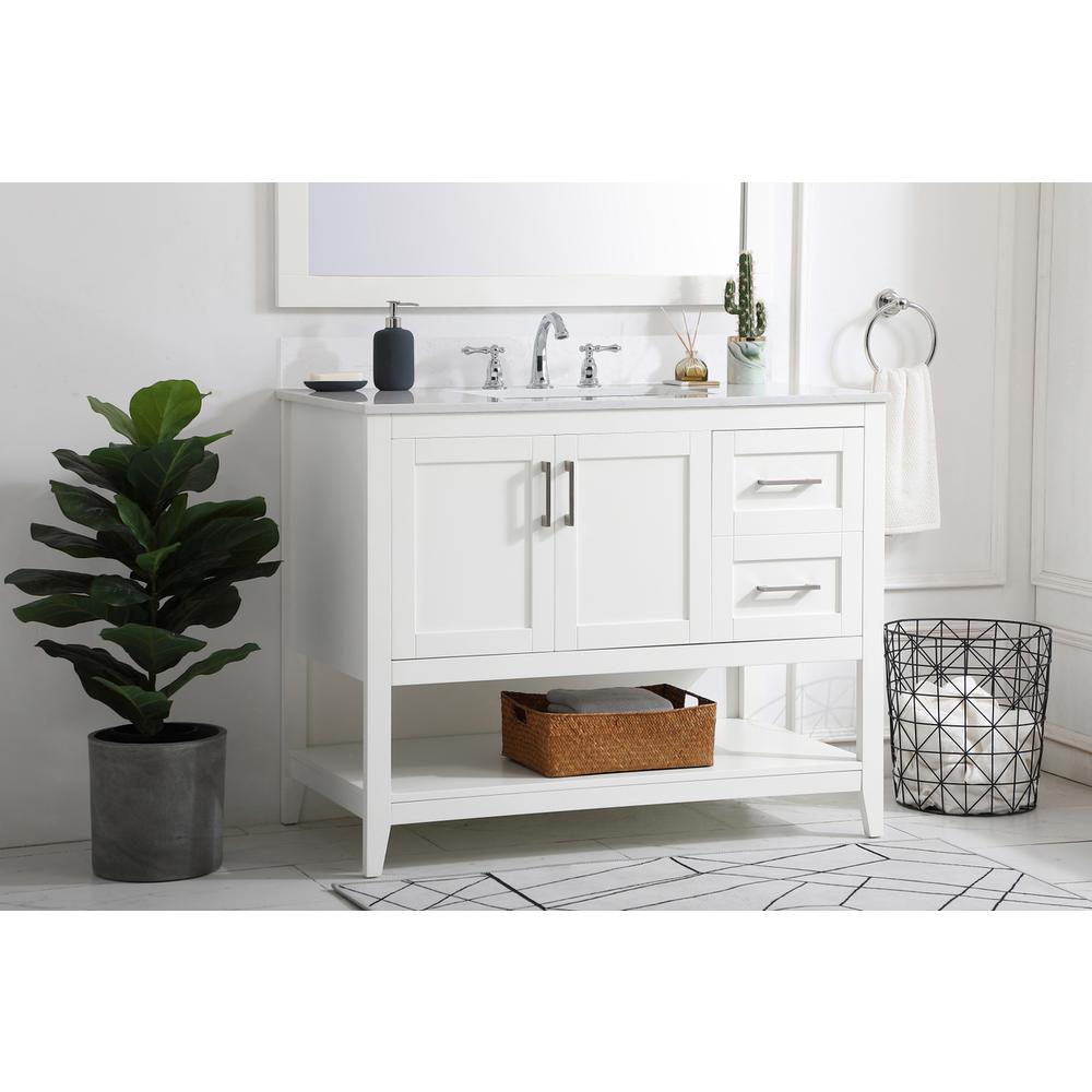 42 inch Single Bathroom Vanity in White with Backsplash. Picture 2