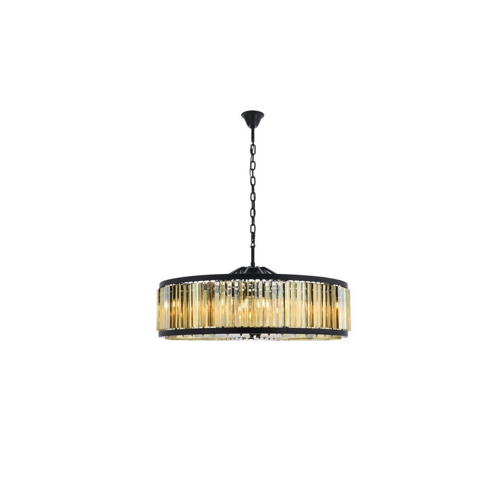 Chelsea 10 light Matte Black Chandelier Golden Teak (Smoky) Royal Cut Crystal. Picture 1
