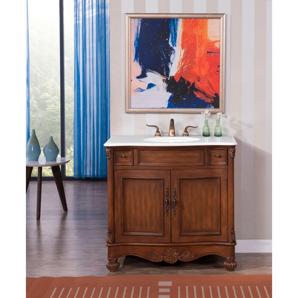 36 inch Single Bathroom vanity in brown with ivory white engineered marble. Picture 11
