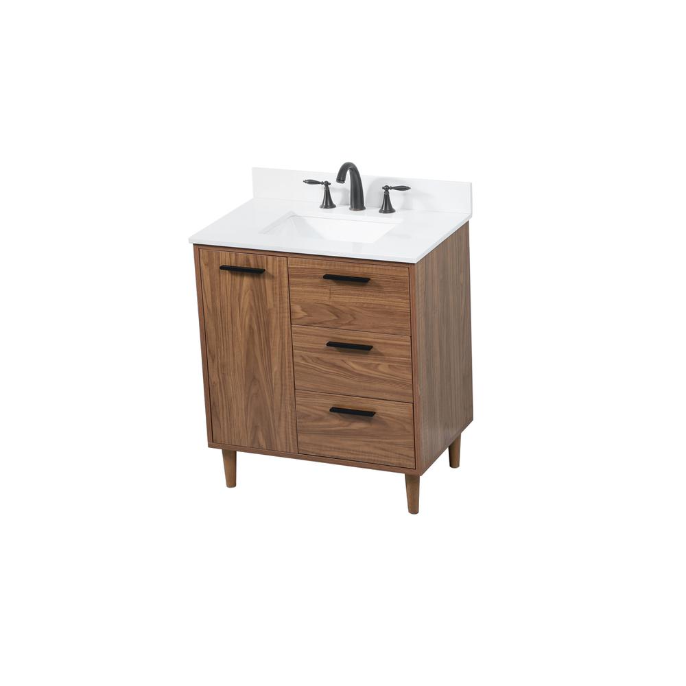 30 inch Single bathroom vanity in walnut brown with backsplash. Picture 8