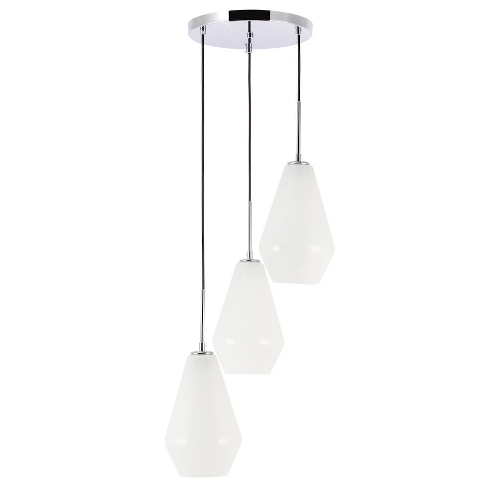 Gene 3 Light Chrome And Frosted White Glass Pendant. Picture 9