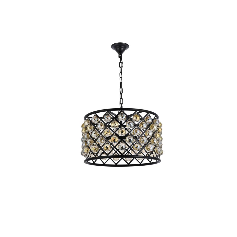 Madison 6 light Matte Black Pendant Golden Teak (Smoky) Royal Cut Crystal. Picture 6