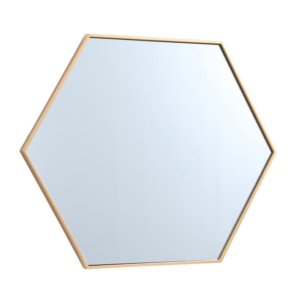 Metal frame hexagon mirror 30 inch in Brass. Picture 9