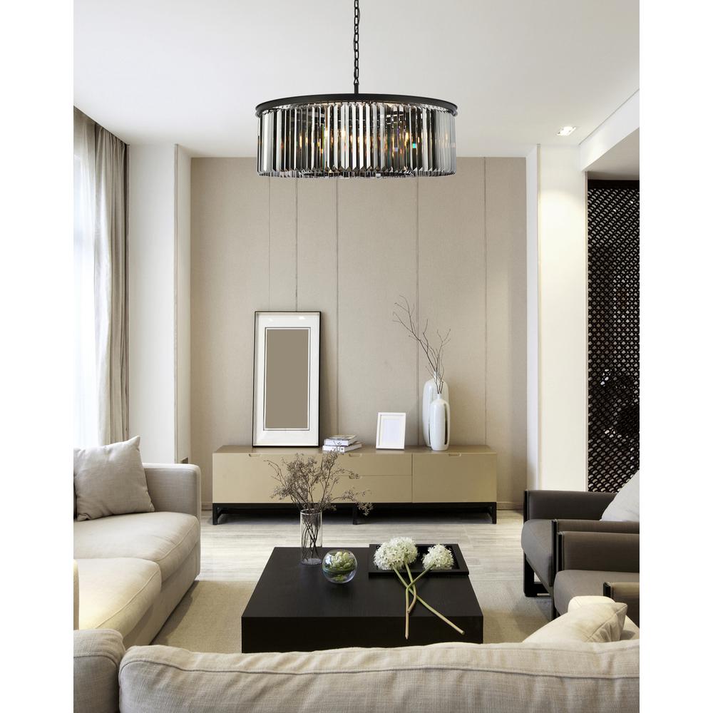 Sydney 10 light Matte Black Chandelier Silver Shade (Grey) Royal Cut Crystal. Picture 8